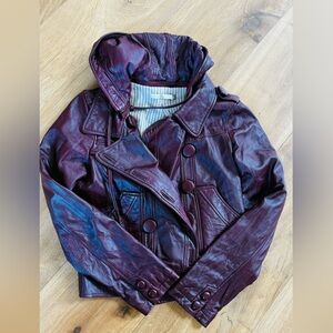 Mike and Chris maroon leather jacket with hood S